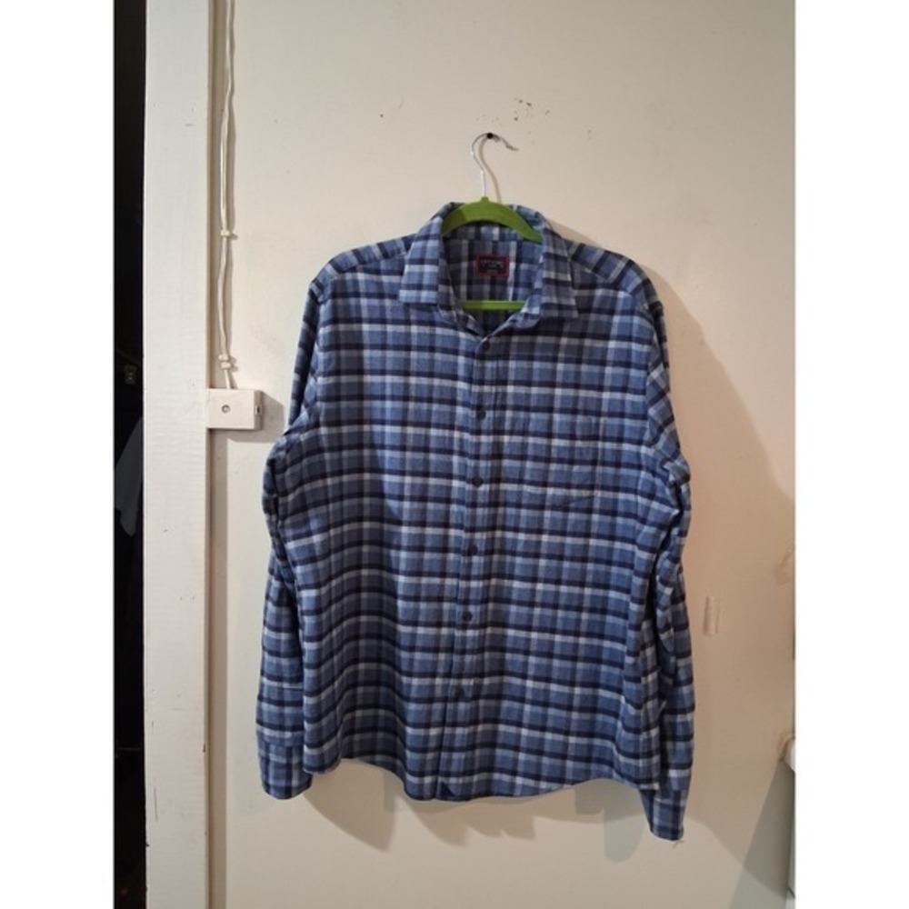 UNTUCKit Caylise Blue Plaid Flannel Shirt Mens Large‎ Regular Fit 40345 Cotton